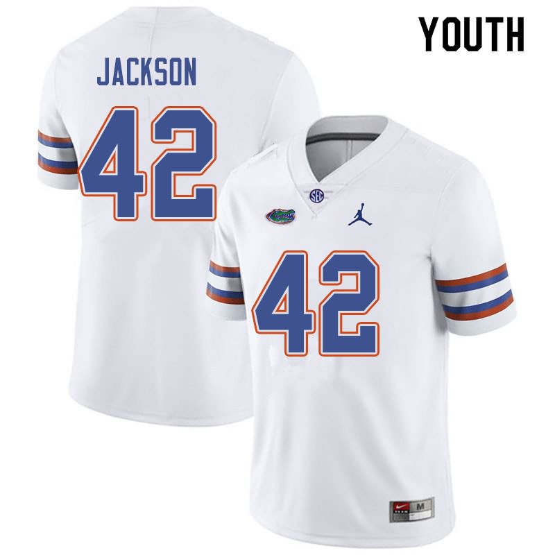 NCAA Florida Gators Jaylin Jackson Youth #42 Jordan Brand White Stitched Authentic College Football Jersey RYP3664IJ